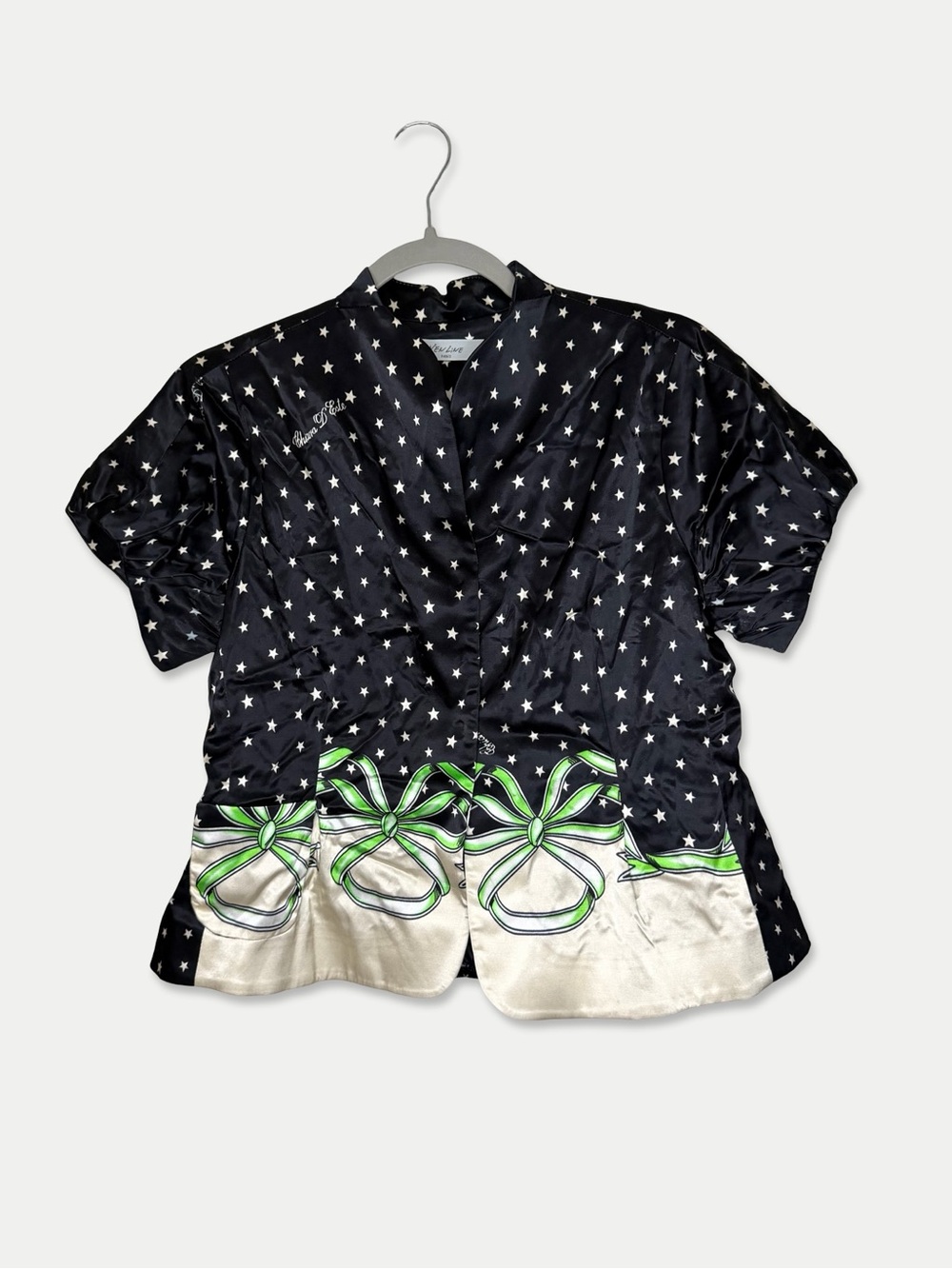 Yen Line Paris Chiara D’Este Star Bow Print Peplum Jacket Blazer M